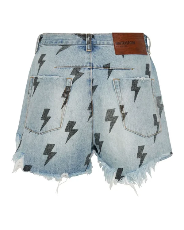 ONE TEASPOON Blue Lightning Le Wolves Mid Length Denim Shorts | Women Denim Shorts