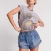 ONE TEASPOON Blue Lilac Hunters Mid Length Relaxed Shorts | Women Denim Shorts