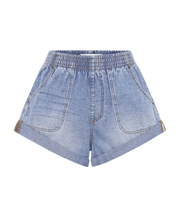 ONE TEASPOON Blue Lilac Hunters Mid Length Relaxed Shorts | Women Denim Shorts