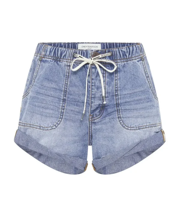 ONE TEASPOON Blue Lilac Shabby Bandit Drawstring Boyfriend Shorts | Women Denim Shorts