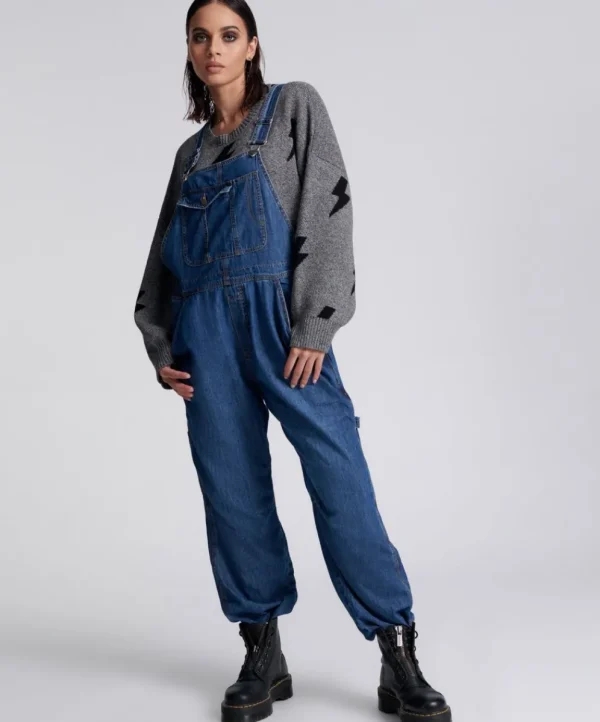 ONE TEASPOON Blue Night Stanton St Oversized Overalls | Women Denim Jumpsuits