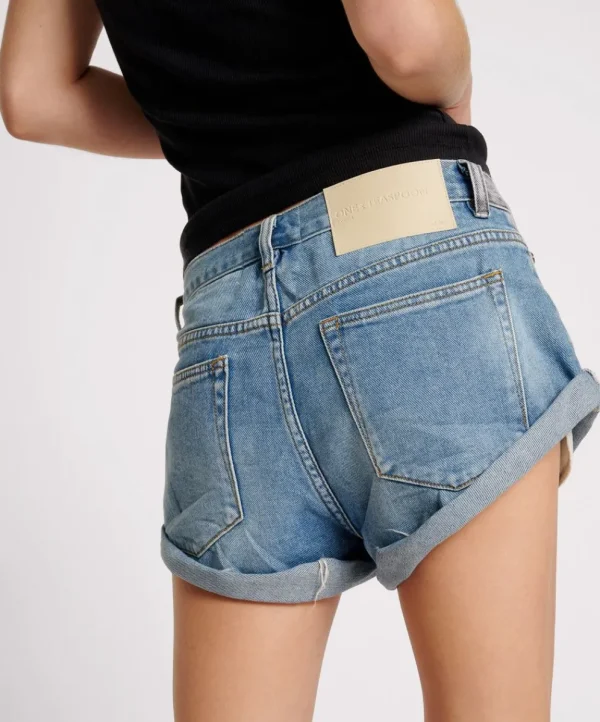 ONE TEASPOON Blue Rapture Chained Bandits Low Waist Denim Shorts | Women Denim Shorts