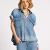 ONE TEASPOON Blue Rapture Cut Off Denim Shirt | Women Shirts