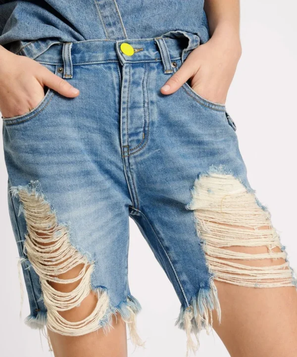 ONE TEASPOON Blue Rapture Stevies High Waist Long Length Boyfriend Denim Shorts | Women Denim Shorts