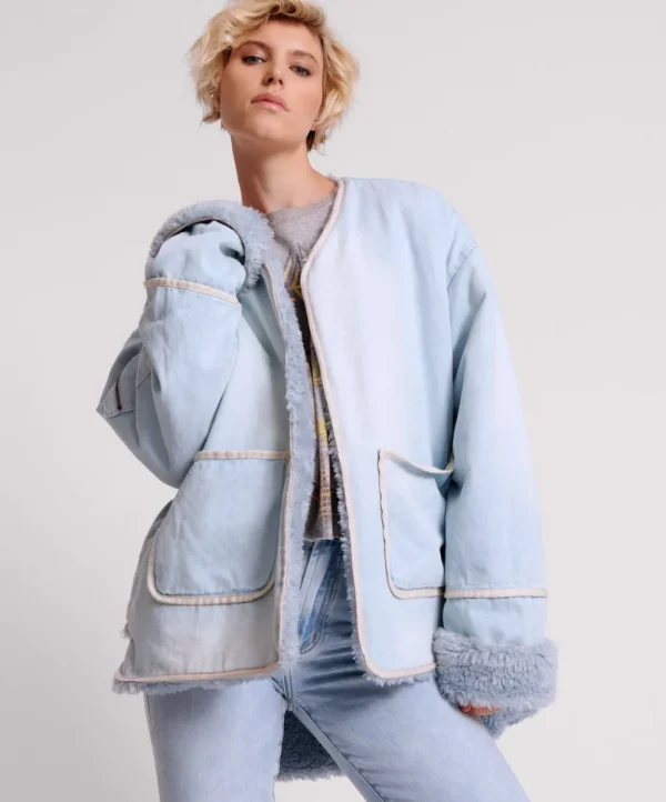 ONE TEASPOON Blue Space Teddy Throwover Denim Jacket | Women Jackets