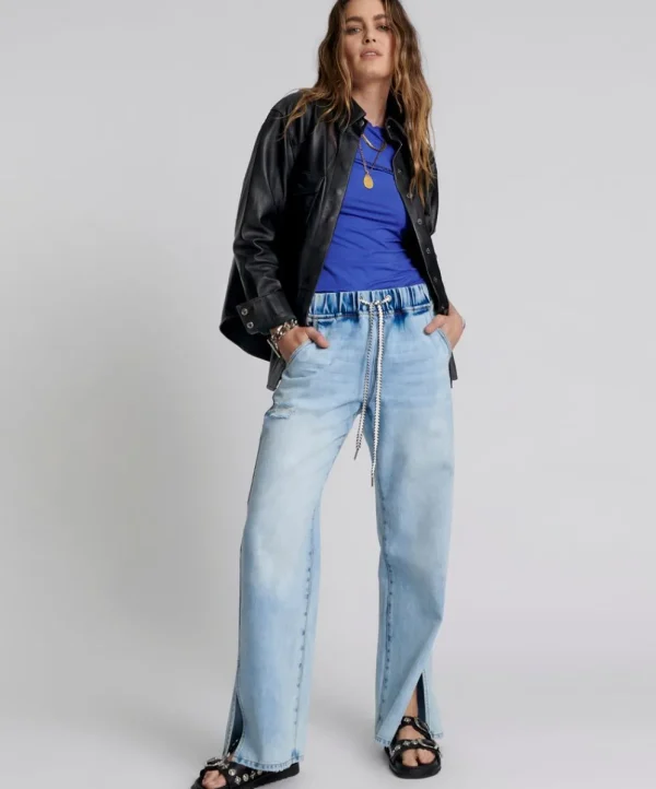 ONE TEASPOON Blue Tornado Roadhouse Wide Leg Drawstring Jeans | Women Denim Jeans