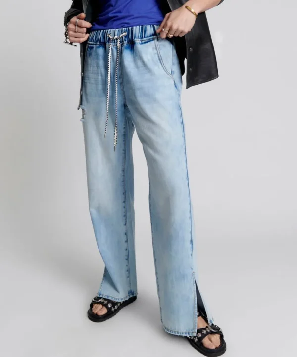 ONE TEASPOON Blue Tornado Roadhouse Wide Leg Drawstring Jeans | Women Denim Jeans