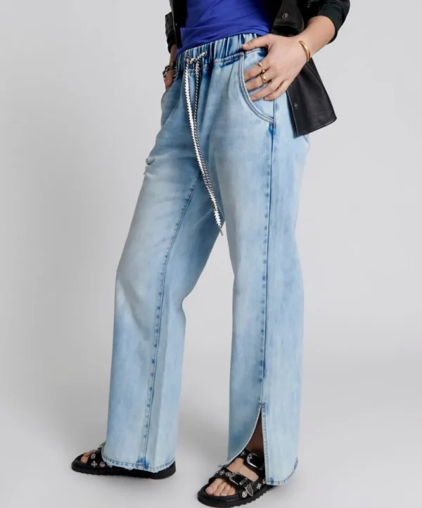 ONE TEASPOON Blue Tornado Roadhouse Wide Leg Drawstring Jeans | Women Denim Jeans