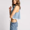 ONE TEASPOON Bolt Blue Cropped Braxton Top | Women Denim Tops