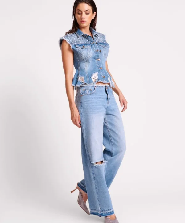 ONE TEASPOON Bolt Blue Lowriders Low Waist Wide Leg Jeans | Women Denim Jeans