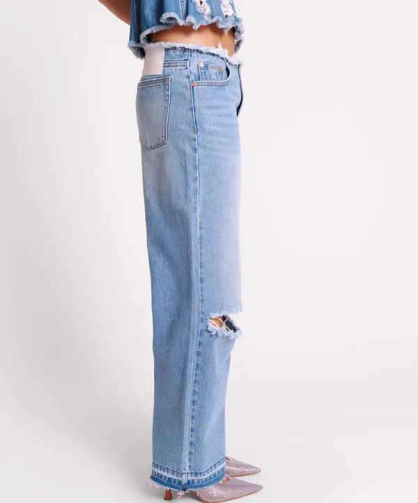 ONE TEASPOON Bolt Blue Lowriders Low Waist Wide Leg Jeans | Women Denim Jeans