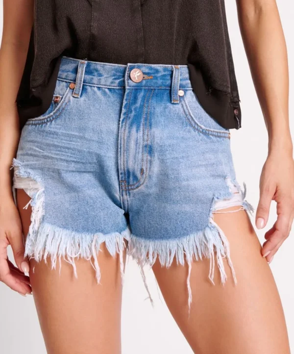 ONE TEASPOON Bolt Blue Outlaws Mid Waist Denim Shorts | Women Denim Shorts