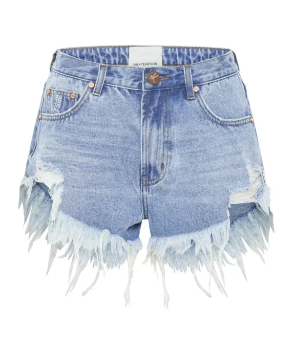 ONE TEASPOON Bolt Blue Outlaws Mid Waist Denim Shorts | Women Denim Shorts