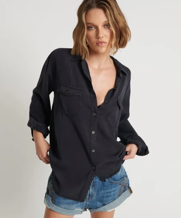 ONE TEASPOON Charcoal Cut Off Original Liberty Shirt | Women Shirts