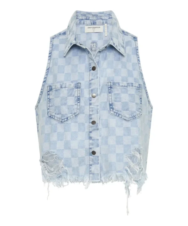 ONE TEASPOON Checkmate Denim Braxton Top | Women Denim Tops