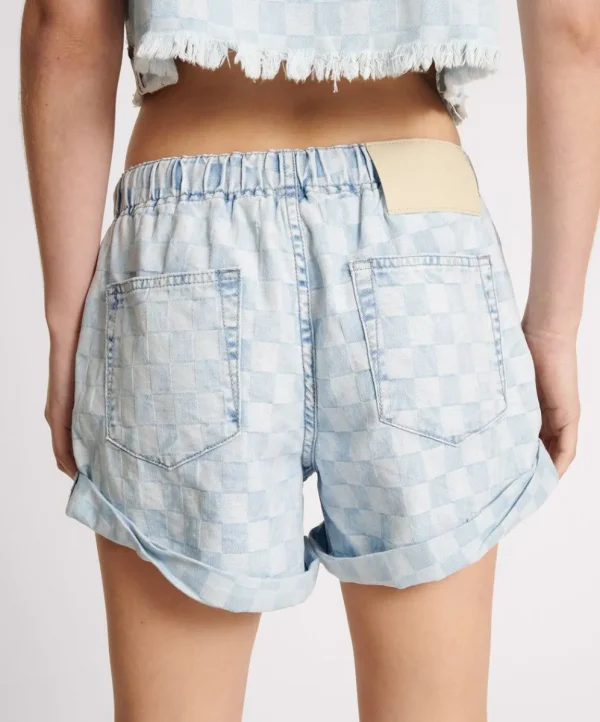 ONE TEASPOON Checkmate Shabby Bandit Drawstring Boyfriend Shorts | Women Denim Shorts