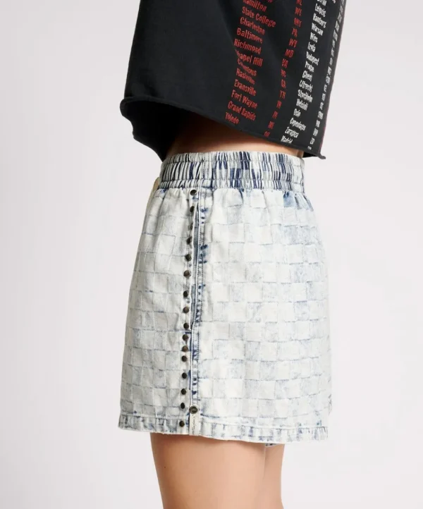 ONE TEASPOON Checkmate Studded Denim Boxer Shorts | Women Denim Shorts