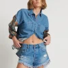 ONE TEASPOON Ciao Blue Outlaws Mid Length Denim Shorts | Women Denim Shorts