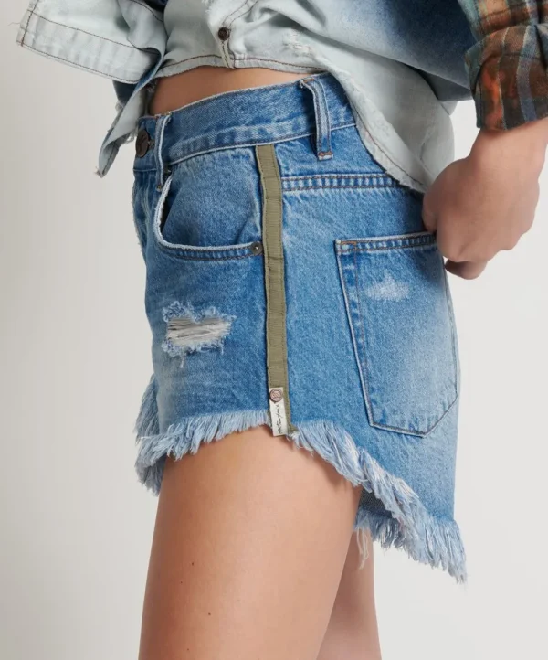 ONE TEASPOON Ciao Blue Outlaws Mid Length Denim Shorts | Women Denim Shorts