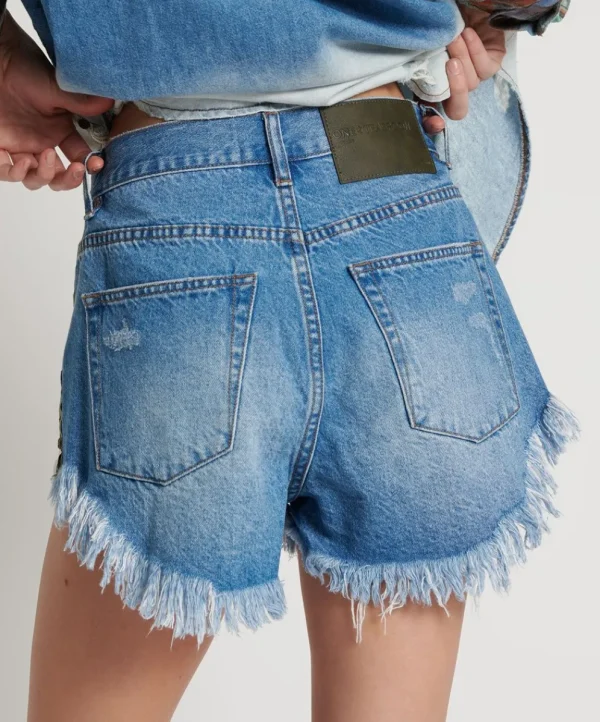 ONE TEASPOON Ciao Blue Outlaws Mid Length Denim Shorts | Women Denim Shorts