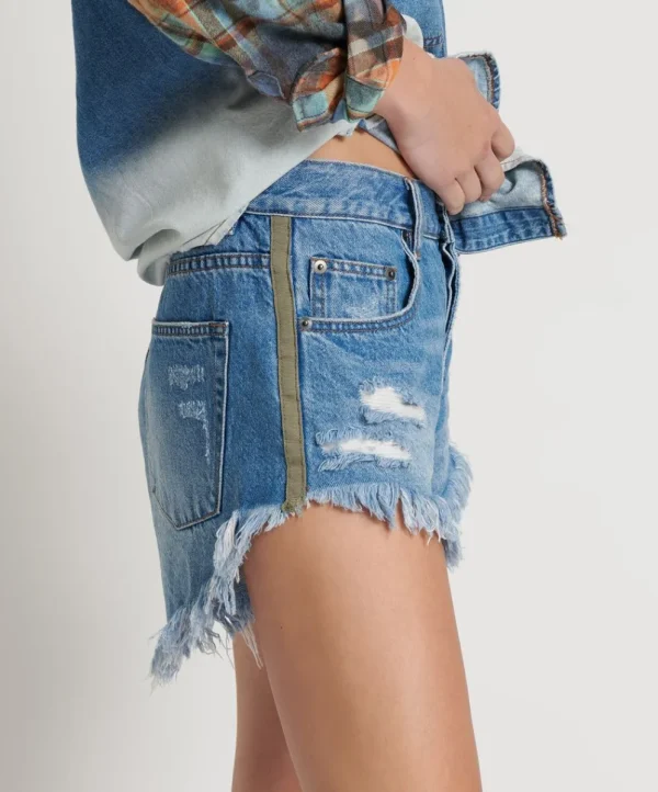 ONE TEASPOON Ciao Blue Outlaws Mid Length Denim Shorts | Women Denim Shorts