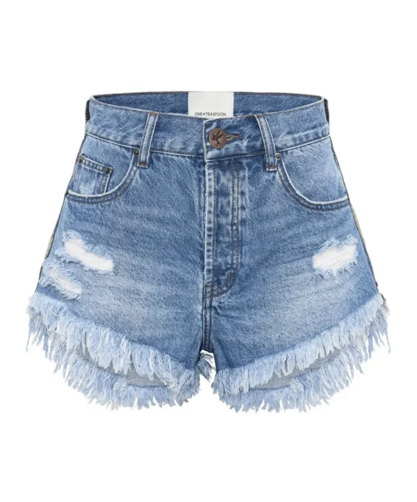 ONE TEASPOON Ciao Blue Outlaws Mid Length Denim Shorts | Women Denim Shorts