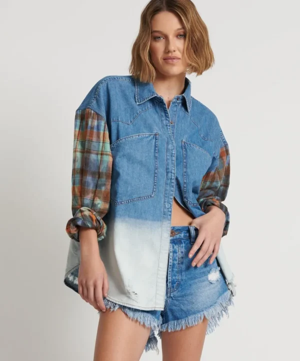 ONE TEASPOON Ciao Blue Revolver Denim Flannel Shirt | Women Shirts