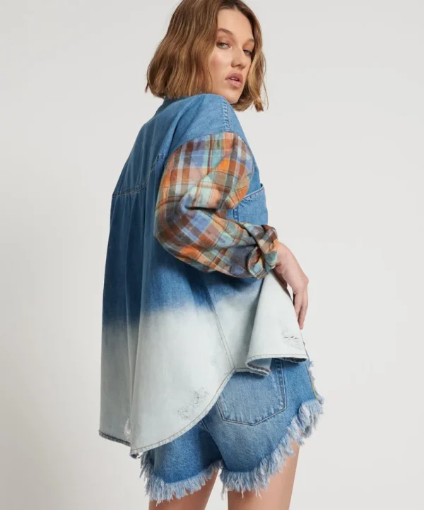 ONE TEASPOON Ciao Blue Revolver Denim Flannel Shirt | Women Shirts