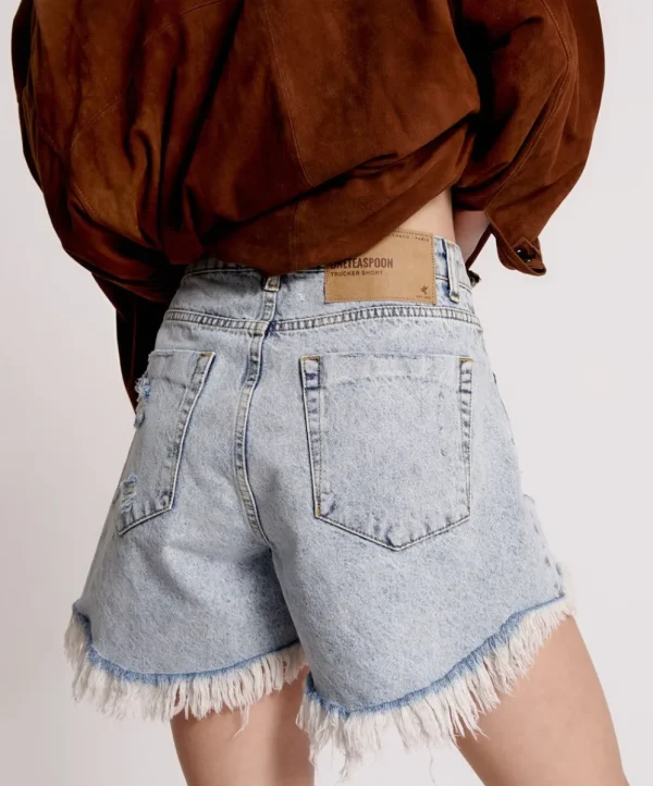 ONE TEASPOON Circus Blue Trucker Mid Waist Denim Shorts | Women Denim Shorts