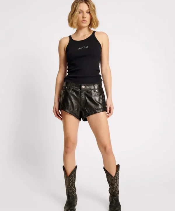 ONE TEASPOON Coated Black Leather Bandits Shorts | Women Bottoms