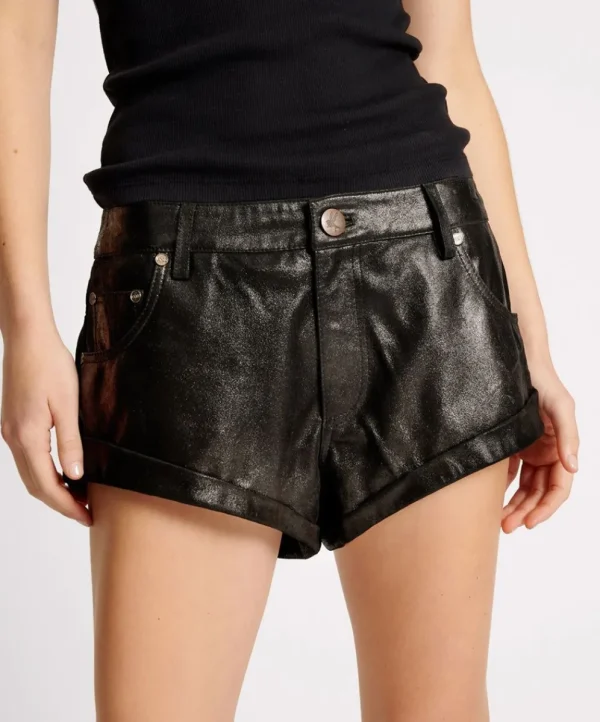 ONE TEASPOON Coated Black Leather Bandits Shorts | Women Bottoms