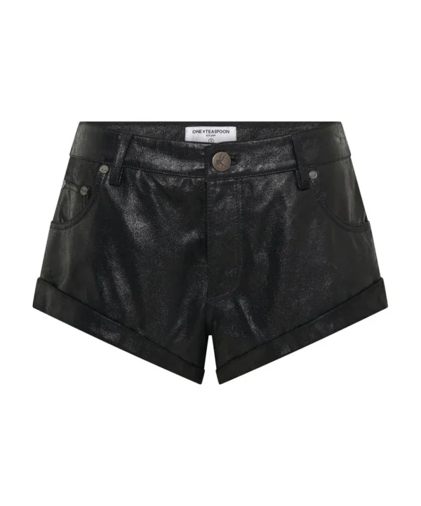 ONE TEASPOON Coated Black Leather Bandits Shorts | Women Bottoms