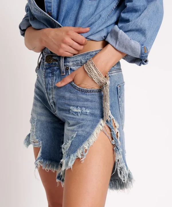 ONE TEASPOON Cobaine Frankies High Waist Long Length Denim Shorts | Women Denim Shorts