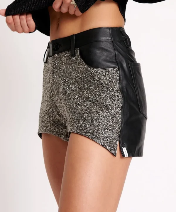 ONE TEASPOON Crushed Crystal Leather Le Wolves Shorts | Women Bottoms