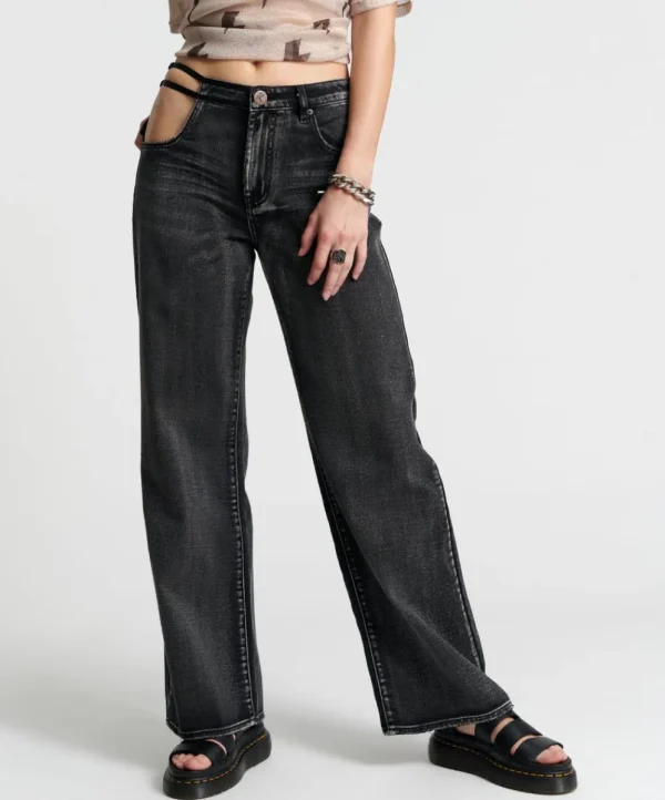 ONE TEASPOON Cut Out Jackson Mid Waist Wide Leg Jeans | Women Denim Jeans