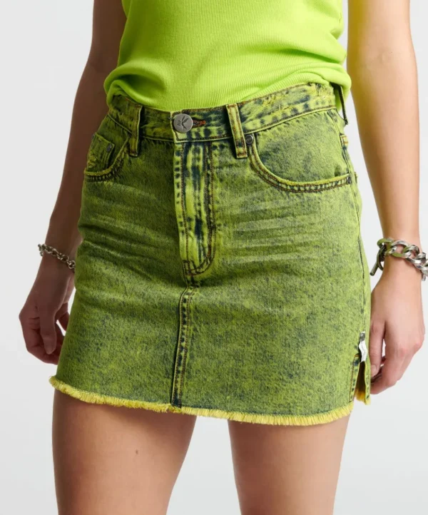ONE TEASPOON Cyber Lime 2020 Mini High Waist Denim Skirt | Women Denim Skirts