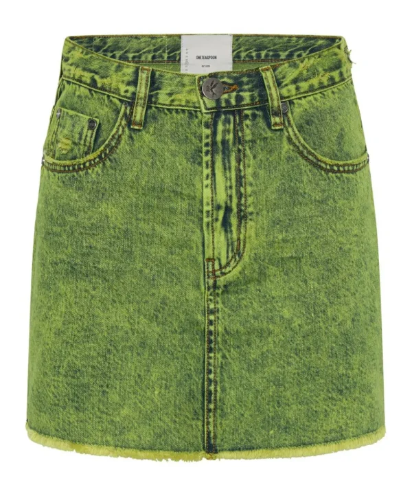 ONE TEASPOON Cyber Lime 2020 Mini High Waist Denim Skirt | Women Denim Skirts