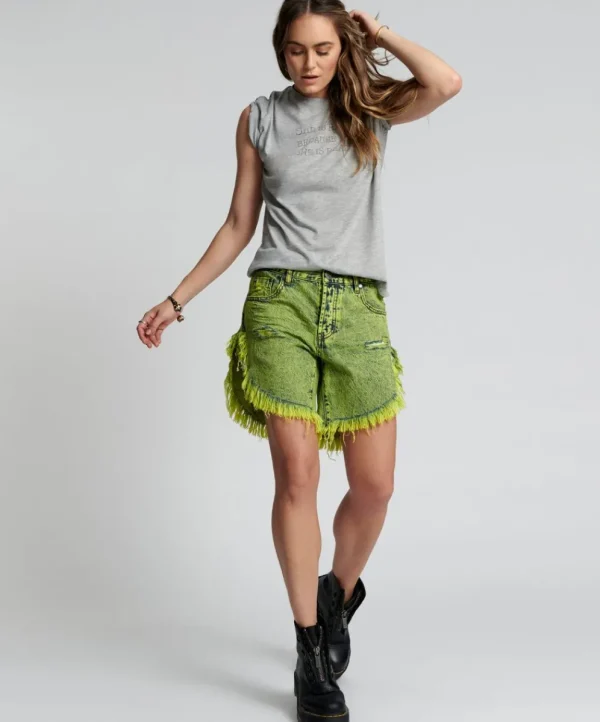 ONE TEASPOON Cyber Lime Frankies Long Length Boyfriend Shorts | Women Denim Shorts