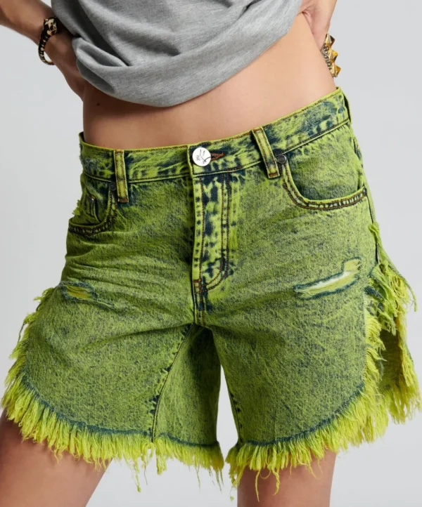 ONE TEASPOON Cyber Lime Frankies Long Length Boyfriend Shorts | Women Denim Shorts