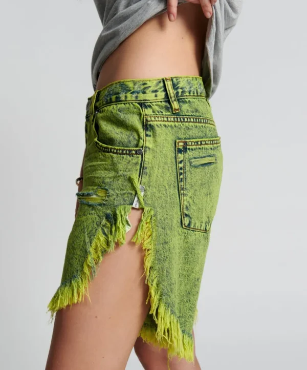 ONE TEASPOON Cyber Lime Frankies Long Length Boyfriend Shorts | Women Denim Shorts