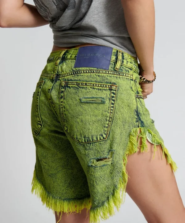 ONE TEASPOON Cyber Lime Frankies Long Length Boyfriend Shorts | Women Denim Shorts