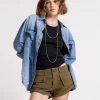 ONE TEASPOON Dark Khaki Cadet Bandits Low Waist Shorts | Women Denim Shorts