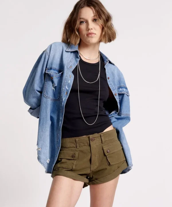 ONE TEASPOON Dark Khaki Cadet Bandits Low Waist Shorts | Women Denim Shorts