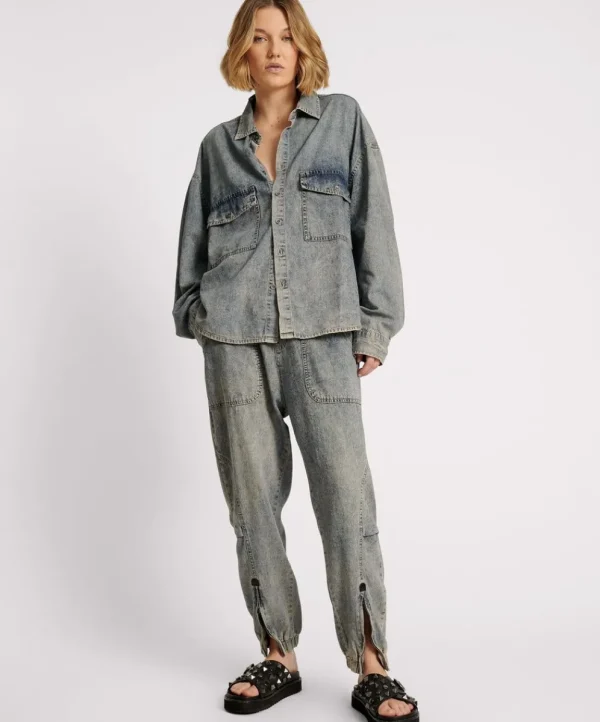 ONE TEASPOON Dirty Blue Oversized Denim Western Shirt | Women Shirts