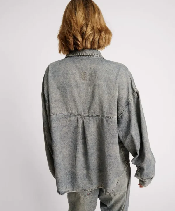 ONE TEASPOON Dirty Blue Oversized Denim Western Shirt | Women Shirts