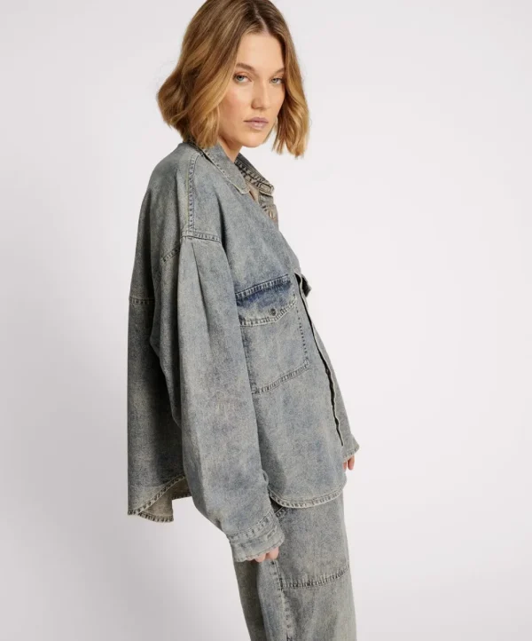 ONE TEASPOON Dirty Blue Oversized Denim Western Shirt | Women Shirts