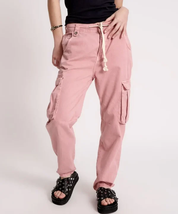 ONE TEASPOON Dirty Pink Cargo Safari Mid Waist Relaxed Pant | Women Denim Jeans