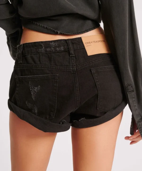 ONE TEASPOON Double Black Bandits Low Waist Denim Shorts | Women Denim Shorts