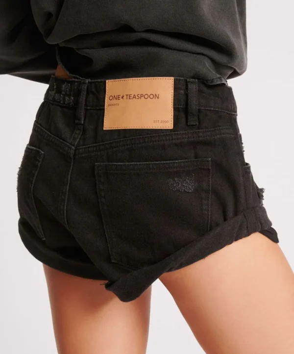 ONE TEASPOON Double Black Bandits Low Waist Denim Shorts | Women Denim Shorts