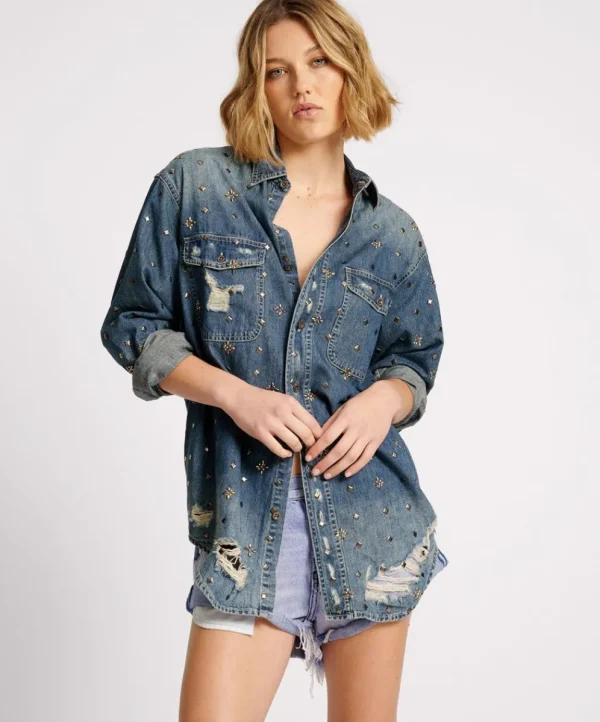 ONE TEASPOON Embellished Everyday Denim Shirt | Women Shirts